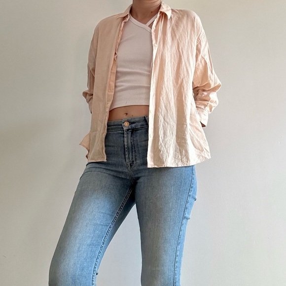 SALE ⬇️ Uniqlo Linen Blend 3/4 Sleeve Pink Shirt - XS - Picture 10 of 11